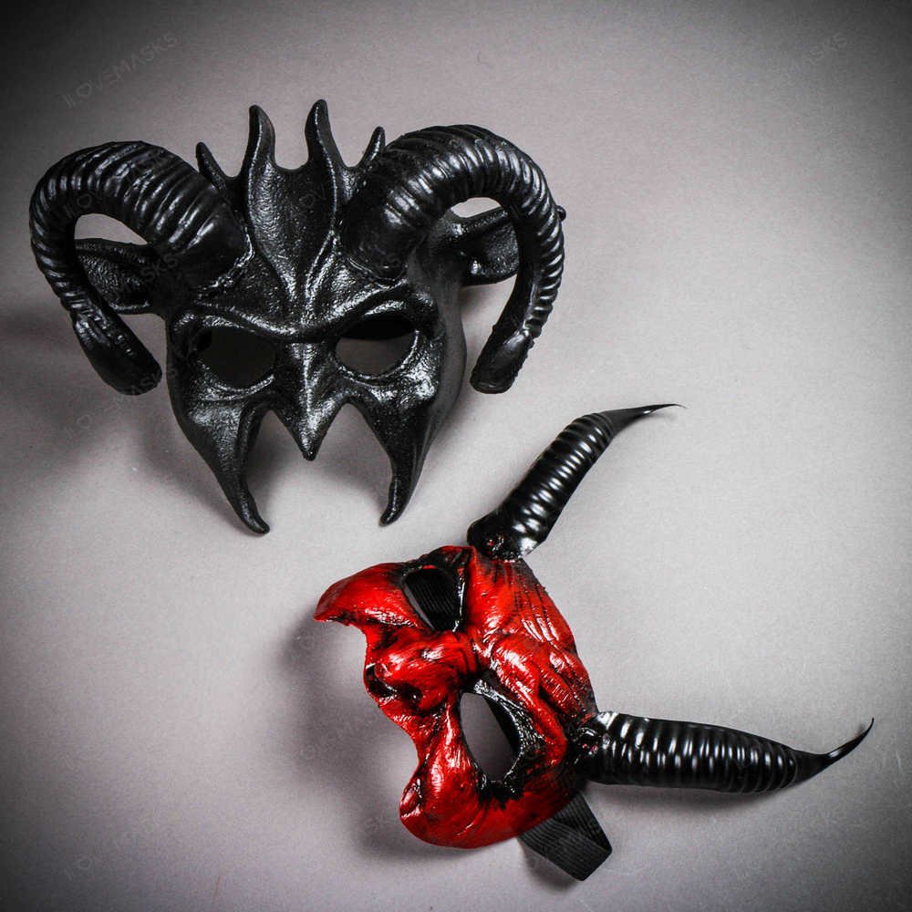 Devil Ram Horns Black w/ Bloody Red Goblin Devil Long Horns Halloween Masquerade
